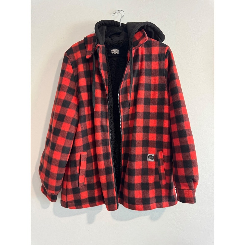 Plaid fall Buffalo Outdoors Hooded Shirt Jacket Mens L Red Buffalo Sherpa Lined